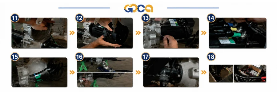 Giai đoạn 2: Lắp đặt mô tơ mới và kết nối cáp động lực (Bước 11 - 18)